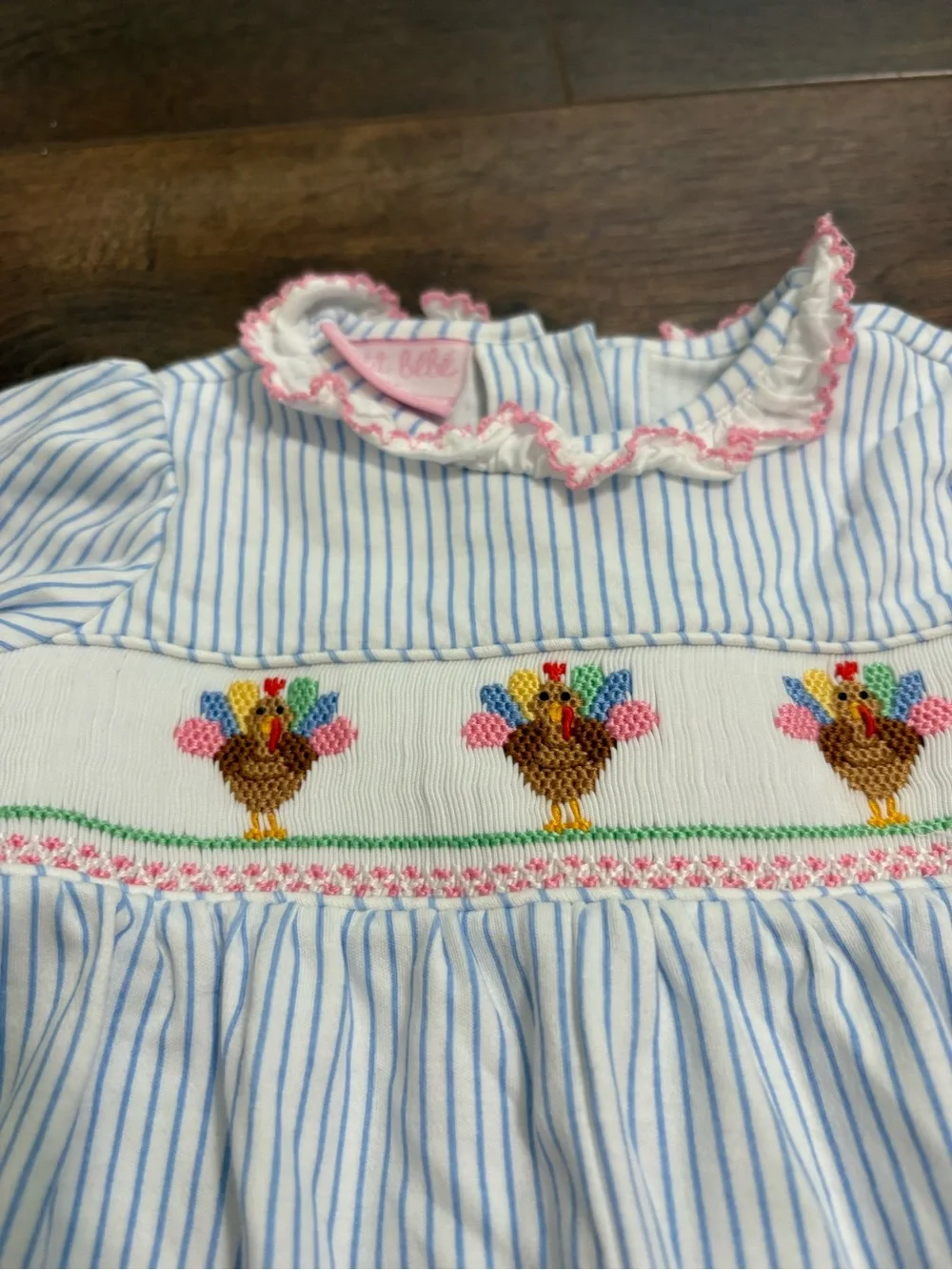 Petit Bebe Smocked Turkey Thanksgiving Romper 3M